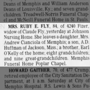 Obituary for RUBY E FLY